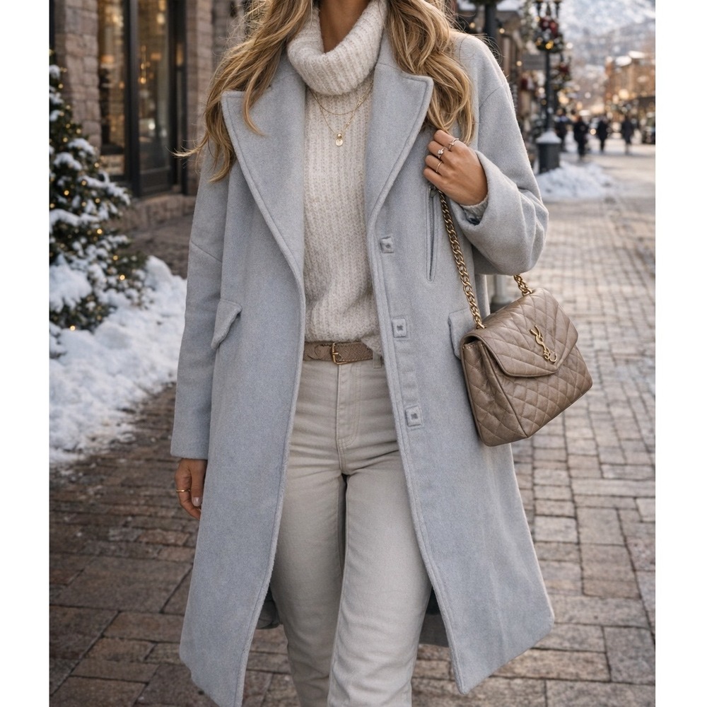 Lululemon Wool Blend Long Coat Light Grey Snap Front Pockets 8 Q1 Winter Jacket